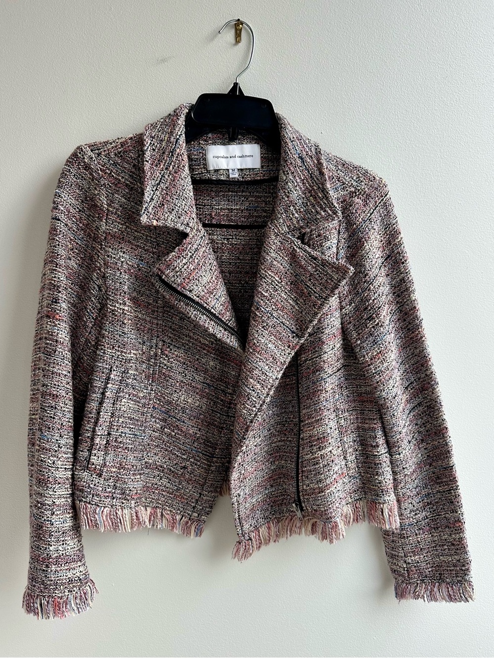 cupcakes & cashmere Canter Pink Tweed Moto Jacket, size M - Picture 6 of 12